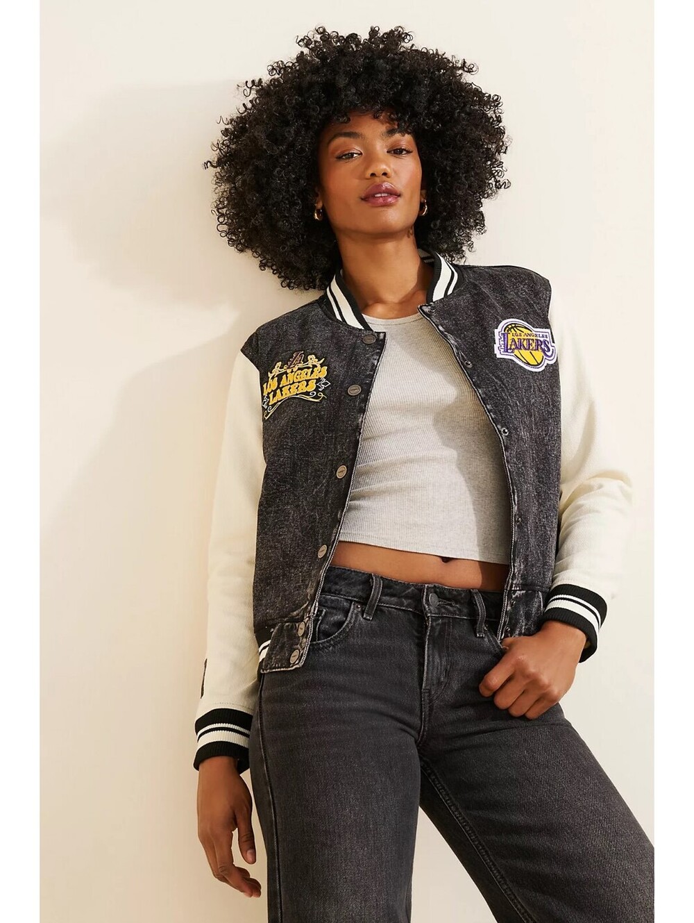FREE PEOPLE Pro Standard Los Angeles Lakers Rebel Patch Embroidered NBA Jacket